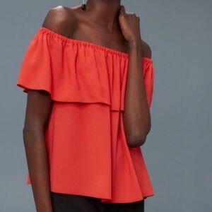 Wilfred Aritzia Red Promener Off the Shoulder Ruffle Blouse Size XS